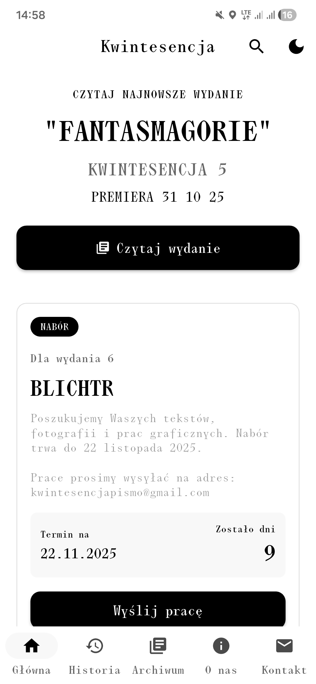 Kwintesencja App Dashboard